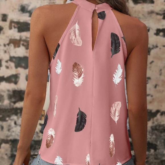Boho Feather Print Halter Tank Top - Picture 5 of 7